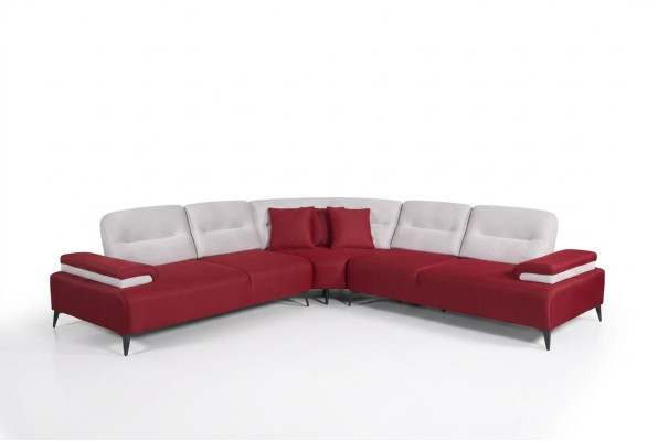 Red Stylish Corner Sofa L-Shaped Couch Designer Living Room Wood Set