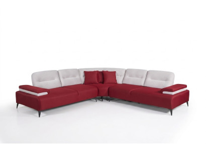 Red Stylish Corner Sofa L-Shaped Couch Designer Living Room Wood Set