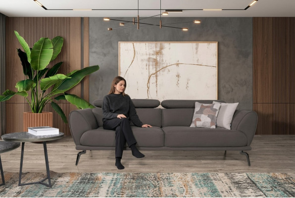 Gray designer sofa with upholstery, leather sofas, wooden frame