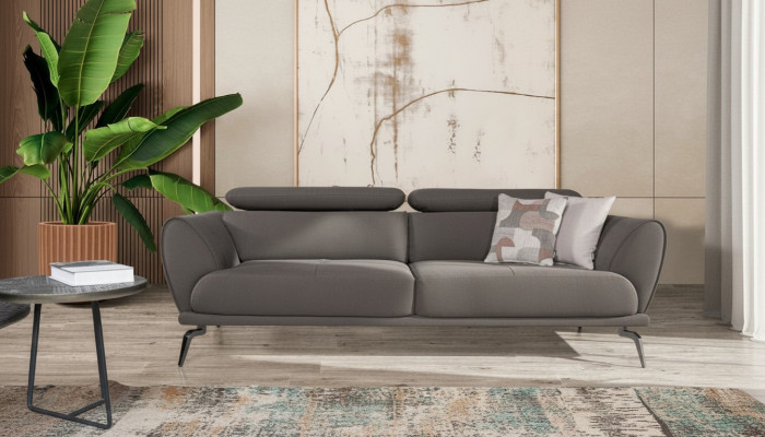 Gray designer sofa with upholstery, leather sofas, wooden frame