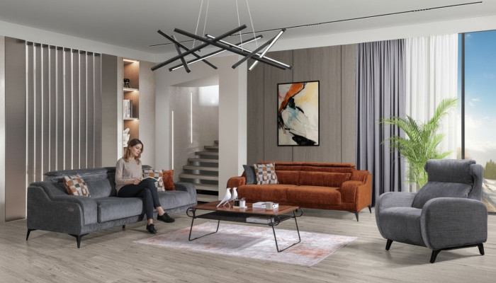 Gray-orange living room seating furniture exclusive 3-seater luxury single seater