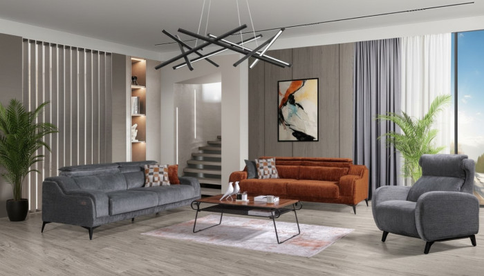 Gray-orange living room seating furniture exclusive 3-seater luxury single seater