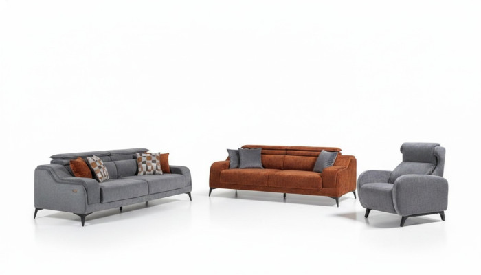 Gray-orange living room seating furniture exclusive 3-seater luxury single seater