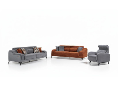 Gray-orange living room seating furniture exclusive 3-seater luxury single seater