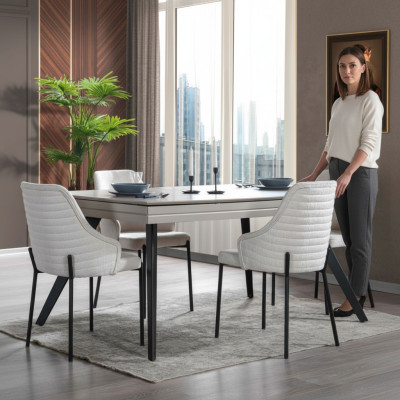 White Dining Set Luxurious 6 Upholstered Chairs Rectangular Table