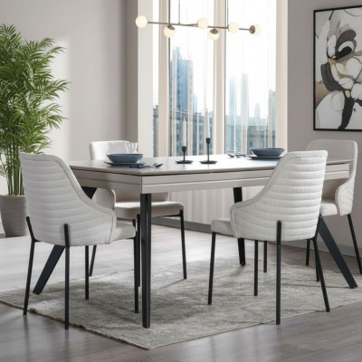 White Dining Set Luxurious 6 Upholstered Chairs Rectangular Table