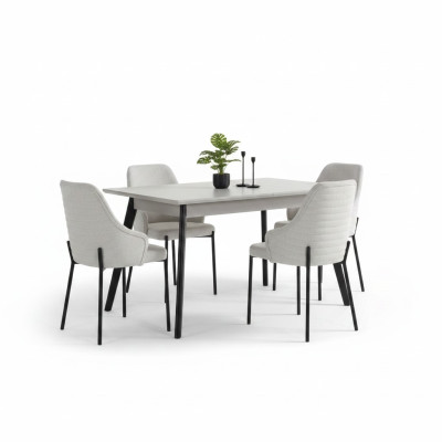 White Dining Set Luxurious 6 Upholstered Chairs Rectangular Table