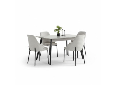 White Dining Set Luxurious 6 Upholstered Chairs Rectangular Table