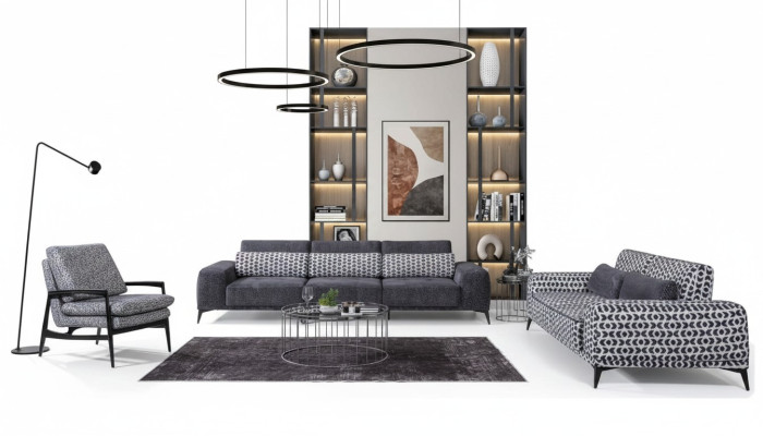 Gray living room seating ensemble exclusive three-seater single-seater 3-piece 4+3+1.