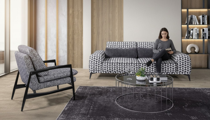 Grey living room fabric sofa 3-seater couches luxury lounge armchair 2-piece