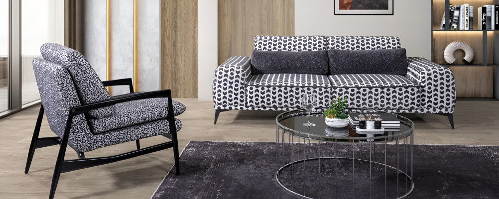 Grey living room fabric sofa 3-seater couches luxury lounge armchair 2-piece