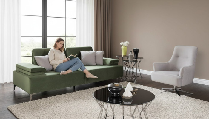 Green-white living room upholstered suite 3-seater couch luxury armchair couch