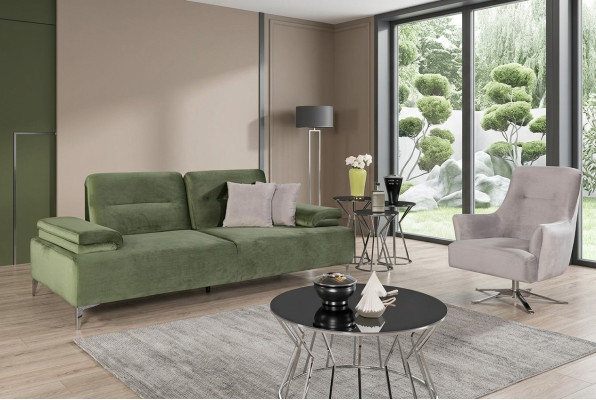 Green-white living room upholstered suite 3-seater couch luxury armchair couch