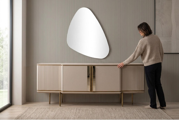 Beige dining room sideboard 2-door luxurious mirror modern wooden furniture