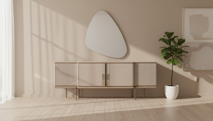 Beige dining room sideboard 2-door luxurious mirror modern wooden furniture