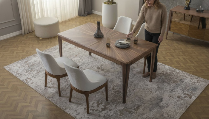 Dining room set Brown dining table Luxurious White 6x upholstered chairs 7-piece set