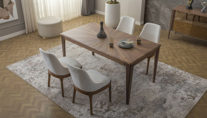 Dining room set Brown dining table Luxurious White 6x upholstered chairs 7-piece set