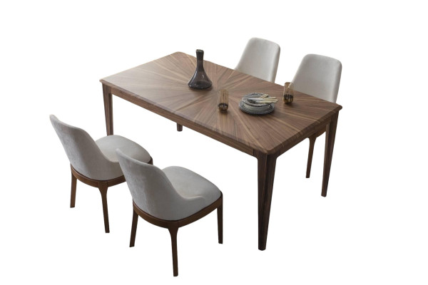 Dining room set Brown dining table Luxurious White 6x upholstered chairs 7-piece set
