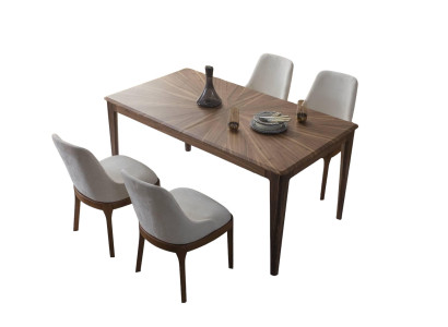 Dining room set Brown dining table Luxurious White 6x upholstered chairs 7-piece set