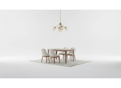 Luxurious Dining Room Set Rectangular Dining Table 6x Textile Chairs 9-piece