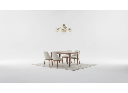 Luxurious Dining Room Set Rectangular Dining Table 6x Textile Chairs 9-piece