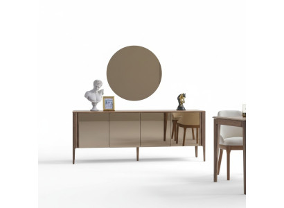 Brown dining room glass sideboard modern mirror complete 2-piece set new