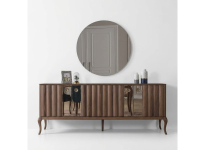 Brown 4-Door Sideboard Luxurious Mirror Dining Room Wooden Furniture 2-Piece Set