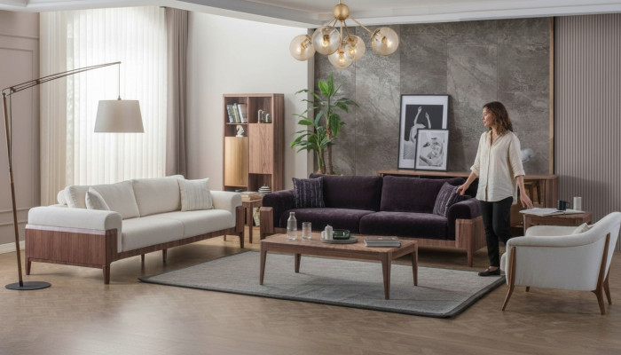 Multicolored sofa set designer white three-seater luxury upholstered armchair