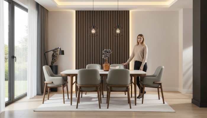 Dining room furniture wooden table designer upholstered chairs wooden legs 7-piece luxury set