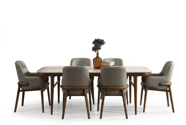 Dining room furniture wooden table designer upholstered chairs wooden legs 7-piece luxury set