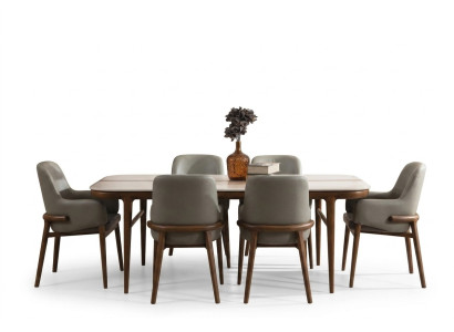 Dining room furniture wooden table designer upholstered chairs wooden legs 7-piece luxury set