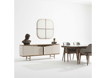 Dining room set beige sideboard rectangular mirror luxurious wood furniture