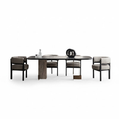 Brown dining room set luxurious dining table with 6x chairs 7-piece set