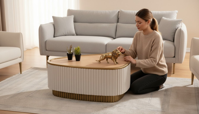 Triangular Coffee Table White-Brown Living Room Coffee Tables Wooden Tables