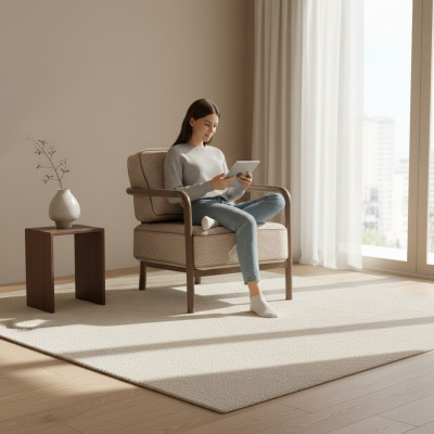 Modern beige single-seater designer living room armchair