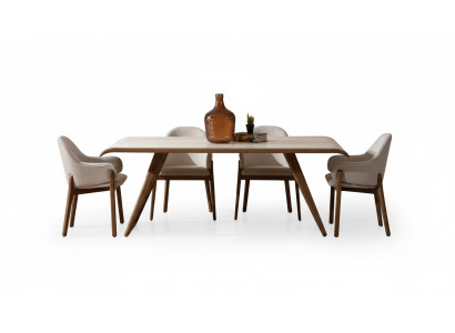 Brown Exclusive Dining Room Set Dining Table 6x Chairs Upholstered Chairs 7 Pieces