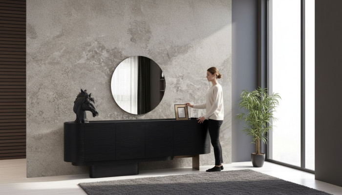 Black dining room furniture stylish sideboard with mirror wood dresser