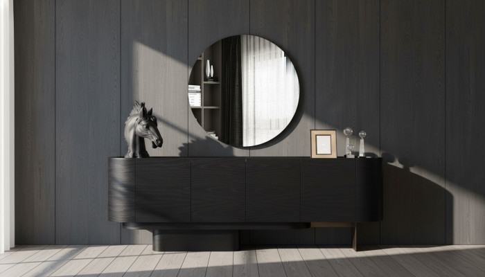 Black dining room furniture stylish sideboard with mirror wood dresser