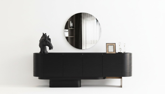 Black dining room furniture stylish sideboard with mirror wood dresser