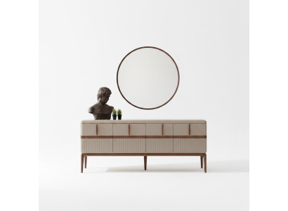 Beige dining room furniture luxury wood sideboard 4-door glass mirror 2-piece set