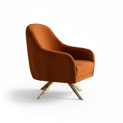 Orange armchair with stainless steel legs, modern single-seater upholstery furniture