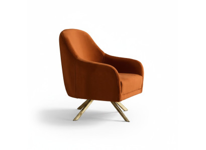 Orange armchair with stainless steel legs, modern single-seater upholstery furniture