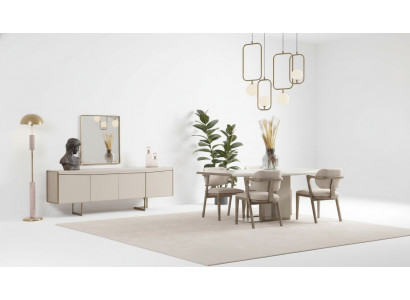 Beige dining room set designer dining table upholstered chairs luxury sideboard