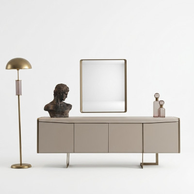 Beige dining room sideboard rectangular mirror stylish wooden furniture 2-piece set