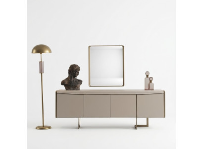 Beige dining room sideboard rectangular mirror stylish wooden furniture 2-piece set
