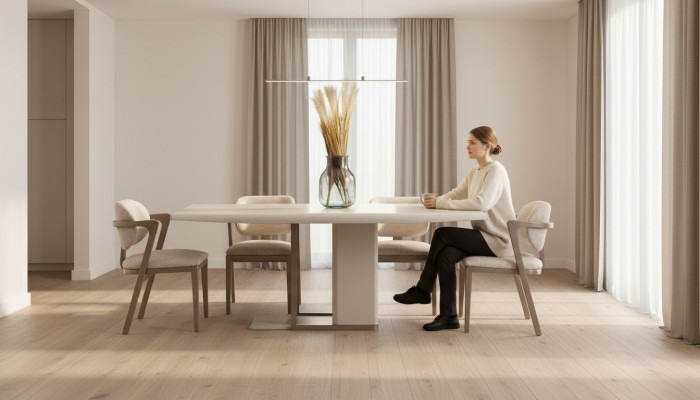 White-Beige Dining Room Furniture Rectangular Dining Table With 6 Chairs 7 pcs