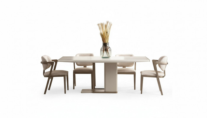 White-Beige Dining Room Furniture Rectangular Dining Table With 6 Chairs 7 pcs