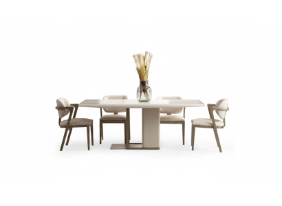 White-Beige Dining Room Furniture Rectangular Dining Table With 6 Chairs 7 pcs