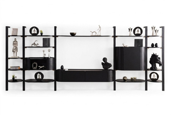 Exclusive Black Living Wall Designer Living Room Furniture Noble Wooden Wall