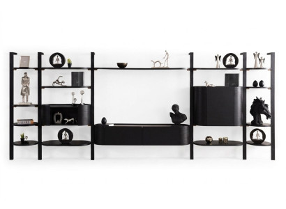 Exclusive Black Living Wall Designer Living Room Furniture Noble Wooden Wall